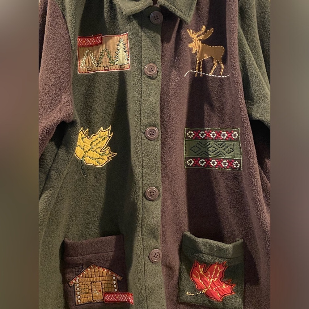 VTG Christopher and Banks Fall Embroidered Color Block Fleece Women’s Large - Picture 3 of 5